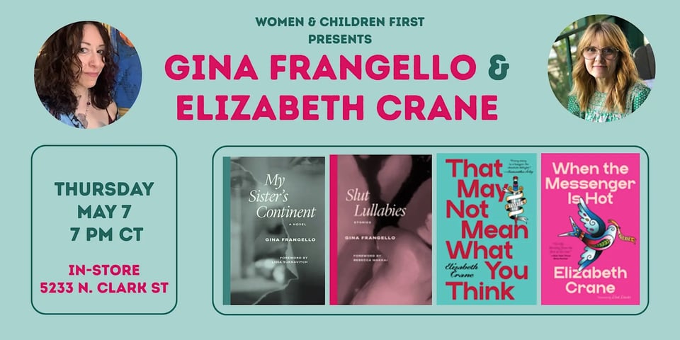 poster of Gina Frangello and Elizabeth Crane event