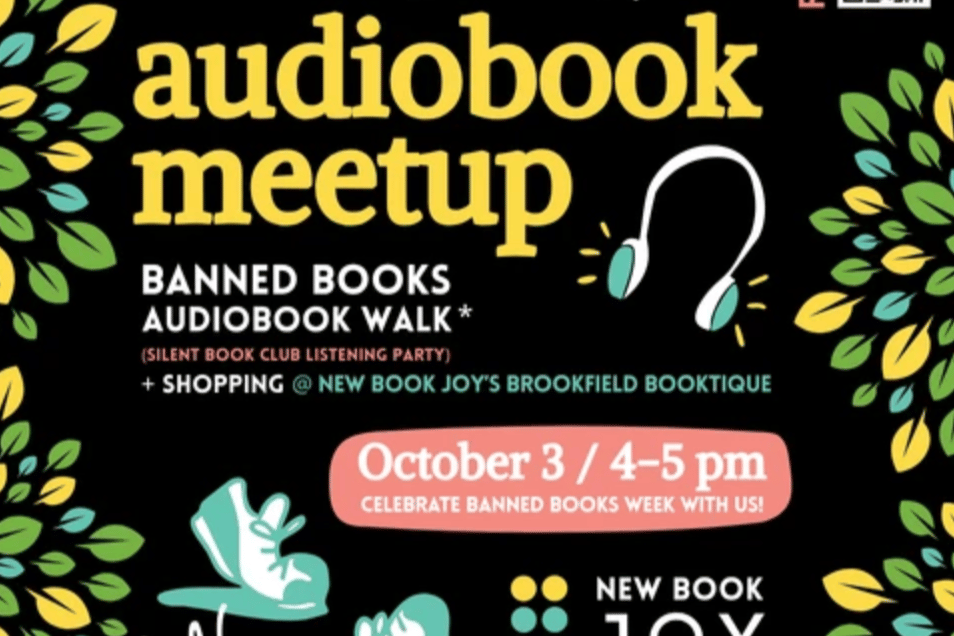 Graphic with headphones, sneakers, leaves
