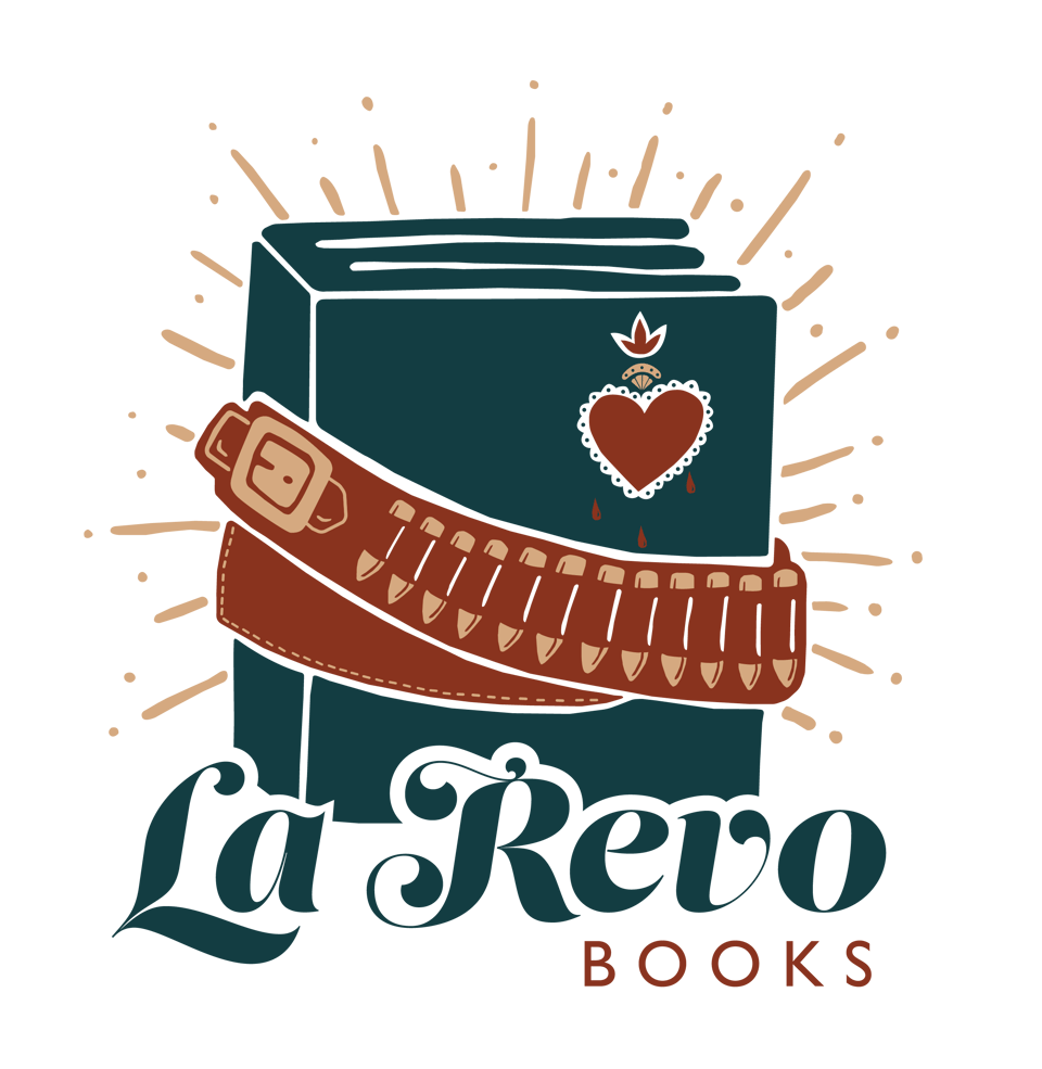 La Revo Books Logo- A book with bullets across it