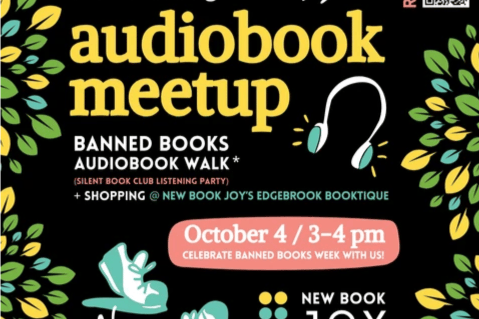 Graphic with headphones, shoes, trees