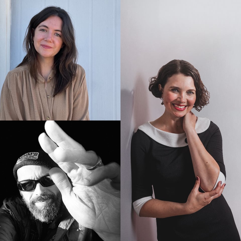 photos of authors Carrie Olivia Adams, Nathan Hoks, and Anna Zumbahlen