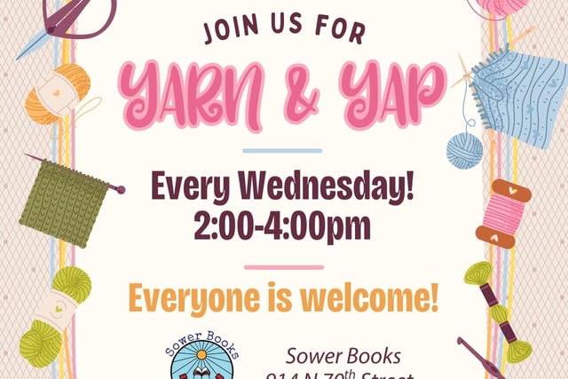 Yarn and yap every Wednesday 2-4pm at Sower Books